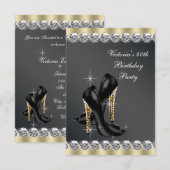 Vrouwen Chic Black verjaardagsfeestje Kaart (Voorkant / Achterkant)