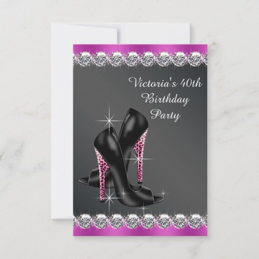 Vrouwen Chic Fuchsia Verjaardagsfeest RSVP Kaart (Voorkant)