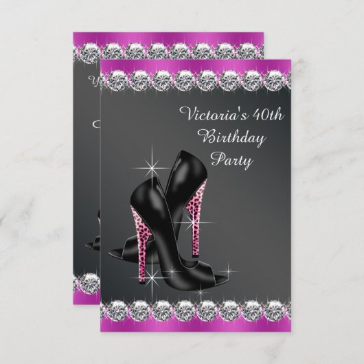 Vrouwen Chic Fuchsia Verjaardagsfeest RSVP Kaart (Voorkant / Achterkant)