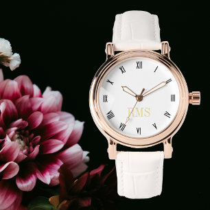 Vrouwen Chique Stijlvolle Elegant Roos Goud Monogr Horloge