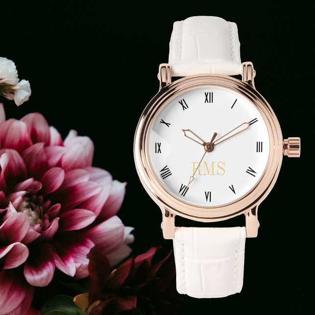 Vrouwen Chique Stijlvolle Elegant Roos Goud Monogr Horloge (Womens Chic Stylish Elegant Rose Gold Monogrammed Watch)