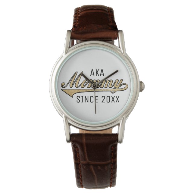 Vrouwen Classic Bruin Lederen Riem Horloge Mama (Voorkant)