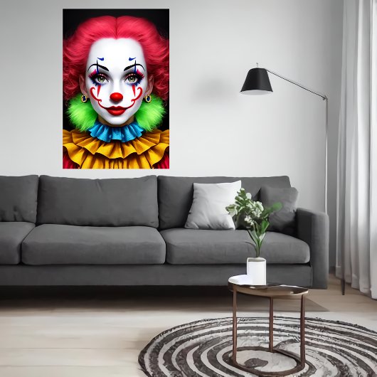 Vrouwen clown rood groen haar rode neus | AI Art Poster