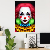 Vrouwen clown rood groen haar rode neus | AI Art Poster (Thuiskantoor)