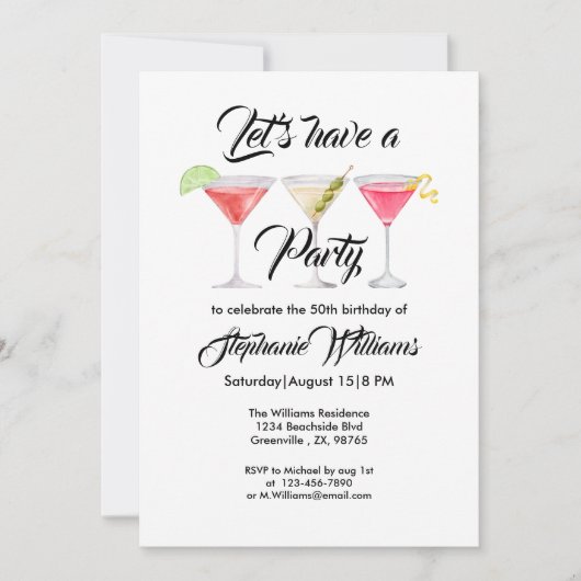 Vrouwen cocktail zomer 50ste verjaardagsfeest kaart (Voorkant)