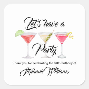 Vrouwen cocktail zomer 50ste verjaardagsfeest vierkante sticker