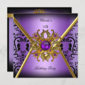 Vrouwen Damask Paars Gold Black Birthday Party Kaart (Voorkant / Achterkant)