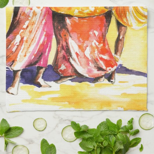 Vrouwen dansen theedoek (Gevouwen)