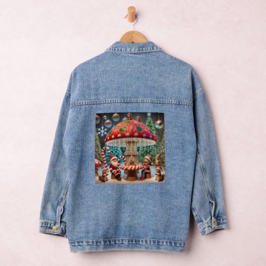 Vrouwen Denim Jacket: Kerstmis Paddenstoel Design Jacket (Hangar)
