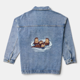 Vrouwen Denim Jas Speelse Otters Zwemmen Design Denim Jacket