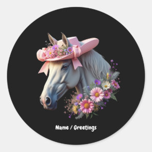 Vrouwen Derby Paard Roze Zon Pet Stijlvol Paard Ronde Sticker