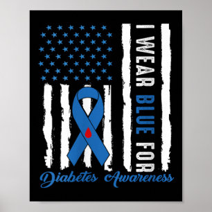 Vrouwen Diabetes Awareness T-shirt Blue Ribbon Dia Poster
