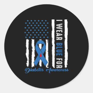 Vrouwen Diabetes Awareness T-shirt Blue Ribbon Dia Ronde Sticker
