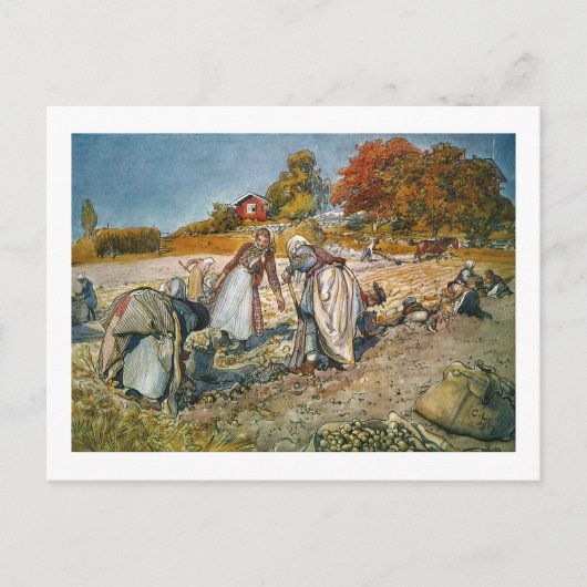 Vrouwen die aardappelen graven feestdagenkaart (Voorkant)