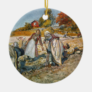 Vrouwen die aardappelen graven keramisch ornament