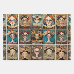 Vrouwen die boeken lezen inpakpapier vel