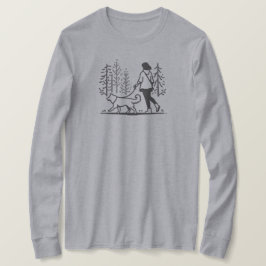 Vrouwen die haar hond door bomen lopen - lange mou t-shirt