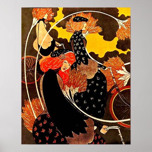  vrouwen die in de herfst bicyles rondstrooien poster (Voorkant)