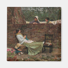 Vrouwen die kletsen over de tuinmuur (roddelen) magneet