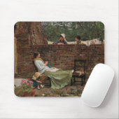 Vrouwen die kletsen over de tuinmuur (roddelen) muismat (Met muis)