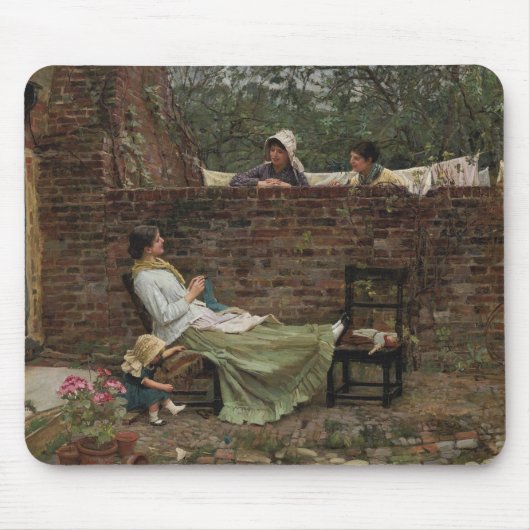 Vrouwen die kletsen over de tuinmuur (roddelen) muismat (Voorkant)