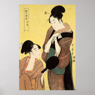 Vrouwen die met de spiegel spelen poster