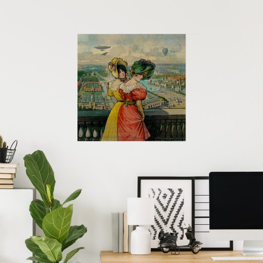 Vrouwen die naar de wereldbeurs kijken, 1904 poster (Thuiskantoor)