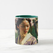 Vrouwen die onder Cherry Trees lopen op zonnige da Mok (Midden)