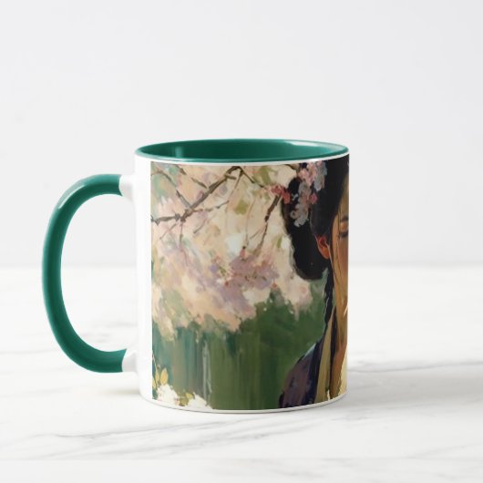 Vrouwen die onder Cherry Trees lopen op zonnige da Mok (Links)