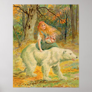 Vrouwen die op Beer illustratie rijden Poster