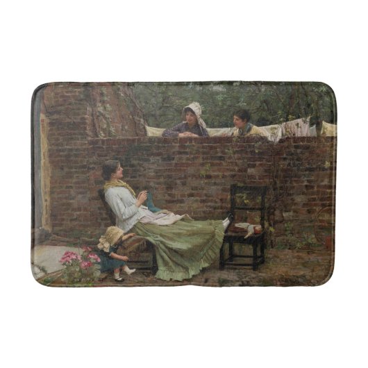 Vrouwen die over de tuinmuur kletsen (roddel) badmat (Voorkant)