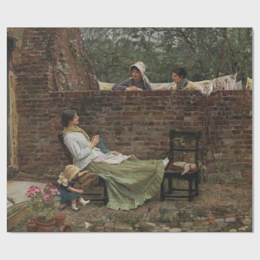 Vrouwen die over de tuinmuur kletsen (roddel) cadeaupapier (Vlak)