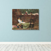 Vrouwen die over de tuinmuur kletsen (roddel) canvas afdruk (Insitu (Houten vloer))