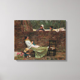 Vrouwen die over de tuinmuur kletsen (roddel) canvas afdruk
