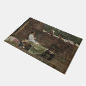 Vrouwen die over de tuinmuur kletsen (roddel) deurmat (Schuin)