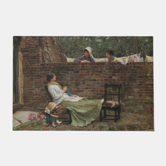 Vrouwen die over de tuinmuur kletsen (roddel) deurmat (Voorkant)