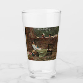 Vrouwen die over de tuinmuur kletsen (roddel) glas