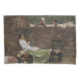 Vrouwen die over de tuinmuur kletsen (roddel) kussensloop