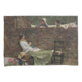 Vrouwen die over de tuinmuur kletsen (roddel) kussensloop (Voorkant-Rechts)