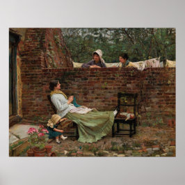 Vrouwen die over de tuinmuur kletsen (roddel) poster