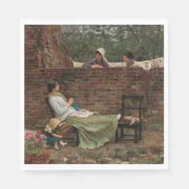 Vrouwen die over de tuinmuur kletsen (roddel) servet