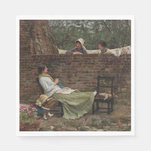 Vrouwen die over de tuinmuur kletsen (roddel) servet (Voorkant)