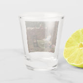 Vrouwen die over de tuinmuur kletsen (roddel) shot glas (Achterkant)