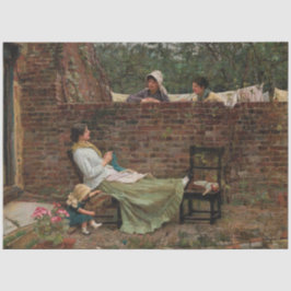 Vrouwen die over de tuinmuur kletsen (roddel) tissuepapier