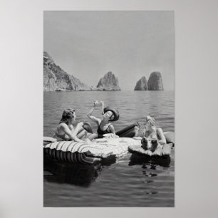 Vrouwen die pasta eten op het meer, muurkunst poster