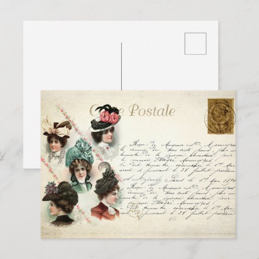 vrouwen die Petten dragen met handschrift Frans Briefkaart (Voorkant / Achterkant)