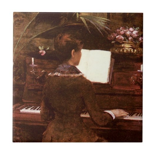 Vrouwen die Piano Gift Box spelen Tegeltje (Voorkant)