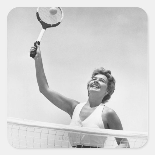 Vrouwen die Tennis spelen 2 Vierkante Sticker (Voorkant)