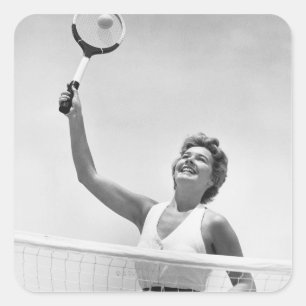 Vrouwen die Tennis spelen 2 Vierkante Sticker