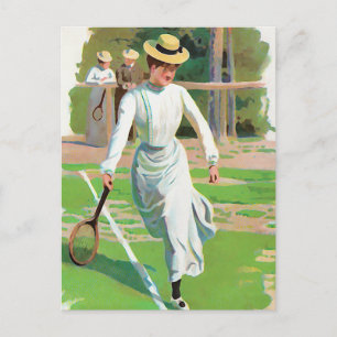 Vrouwen die tennis spelen, ongeveer 1900 briefkaart